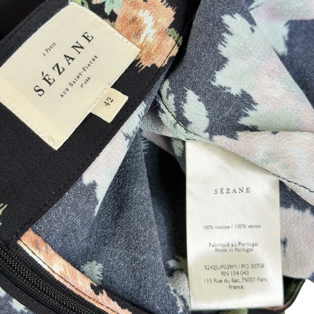 Sézane Black Peach Rose Floral A-Line Midi Skirt Size 10 | Made in Portugal | - Picture 4 of 9